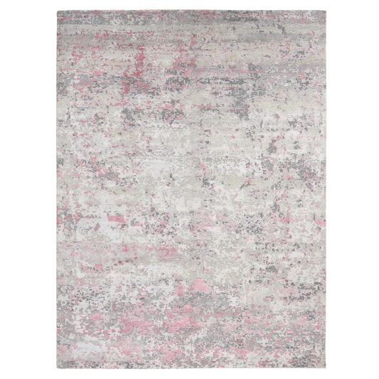Modern and Contemporary Wool & Silk Hand Knotted Rug Pink No Border 10.0X13.9 -O080795