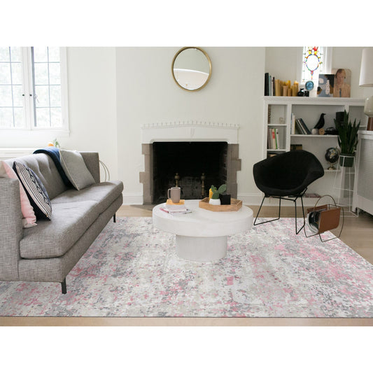 Modern and Contemporary Wool & Silk Hand Knotted Rug Pink No Border 10.0X13.9 -O080795