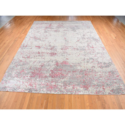 Modern and Contemporary Wool & Silk Hand Knotted Rug Pink No Border 10.0X13.9 -O080795
