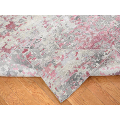 Modern and Contemporary Wool & Silk Hand Knotted Rug Pink No Border 10.0X13.9 -O080795