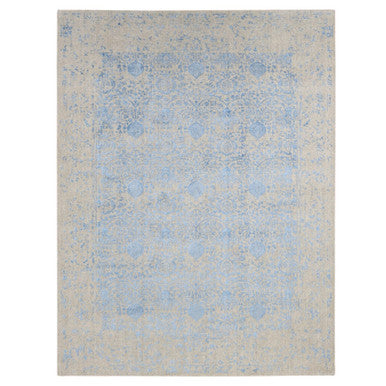 Modern and Contemporary Wool & Art Silk Hand Loomed Rug Blue Silver Birch 8.9X11.9 -O080797