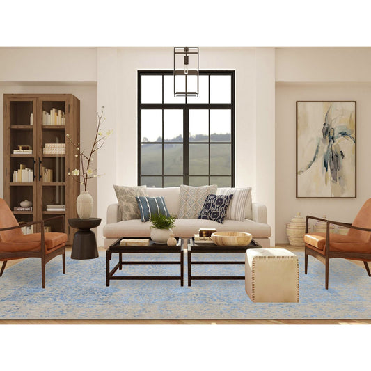 Modern and Contemporary Wool & Art Silk Hand Loomed Rug Blue Silver Birch 8.9X11.9 -O080797