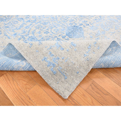 Modern and Contemporary Wool & Art Silk Hand Loomed Rug Blue Silver Birch 8.9X11.9 -O080797