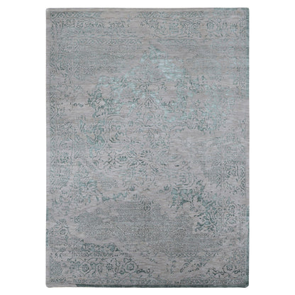 Transitional Wool & Silk Hand Knotted Rug Green Tan Color 8.10X12.0 -O080798