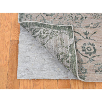 Transitional Wool & Silk Hand Knotted Rug Green Tan Color 8.10X12.0 -O080798