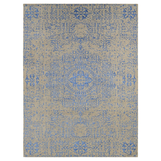 Mamluk Wool & Art Silk Hand Loomed Rug Blue No Border 8.9X12.0 -O080800