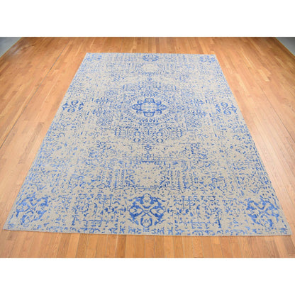 Mamluk Wool & Art Silk Hand Loomed Rug Blue No Border 8.9X12.0 -O080800