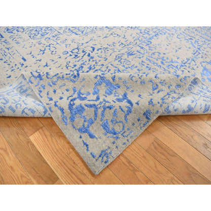 Mamluk Wool & Art Silk Hand Loomed Rug Blue No Border 8.9X12.0 -O080800