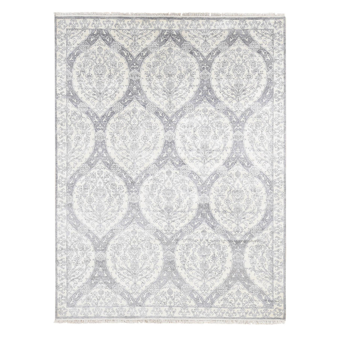 Ivory 9'0" x 12'0" Modern and Contemporary Cotton Hand knotted Wool Rug - Sku: O080803