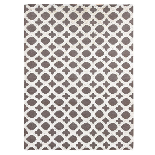 Modern and Contemporary Wool Hand Knotted Rug Ivory No Border 9.3X11.7 -O080807