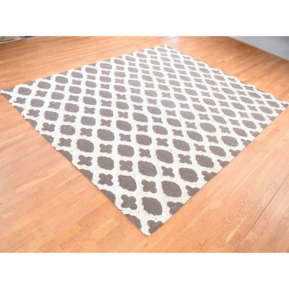 Modern and Contemporary Wool Hand Knotted Rug Ivory No Border 9.3X11.7 -O080807