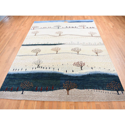 Tribal & Geometric Wool Hand Knotted Rug Ivory No Border 9.0X12.0 -O080814