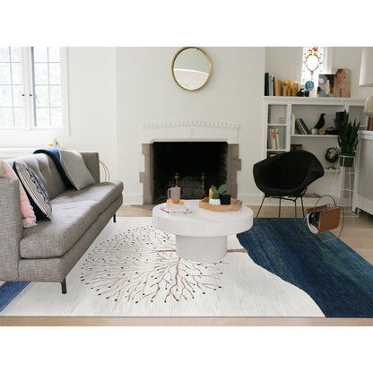 Transitional Wool Hand Knotted Rug Ivory No Border 8.7X12.0 -O080817