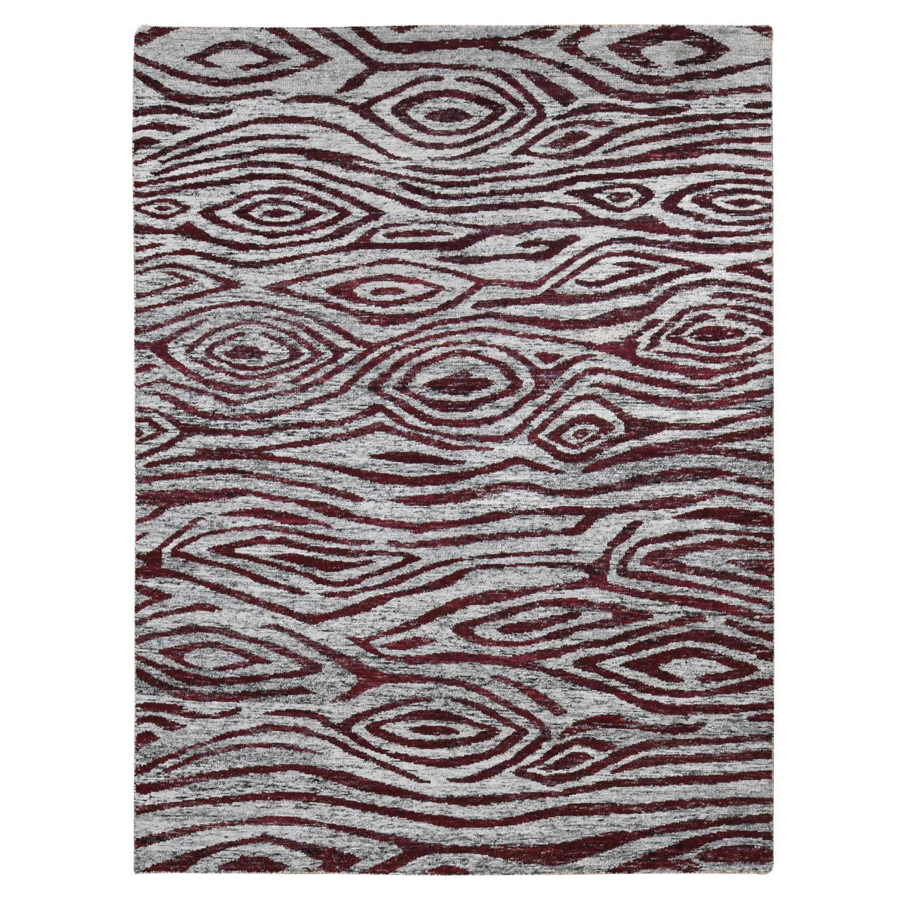 Red 8'10" x 11'9" Modern and Contemporary Sari Hand knotted Silk Rug - Sku: O080821
