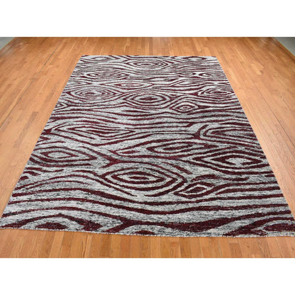 Modern and Contemporary Sari Silk Hand Knotted Rug Red No Border 8.10X11.9 -O080821