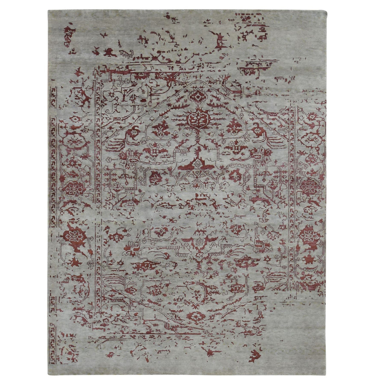 Beige 9'0" x 11'9" Transitional Hand knotted Wool/Silk Rug - Sku: O080822