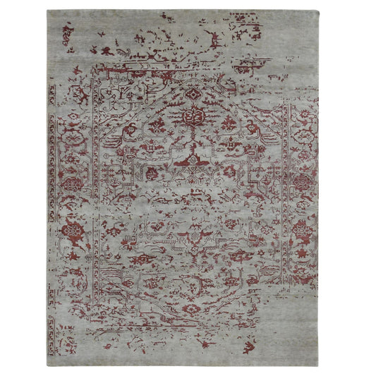 Transitional Wool & Silk Hand Knotted Rug Beige No Border 9.0X11.9 -O080822