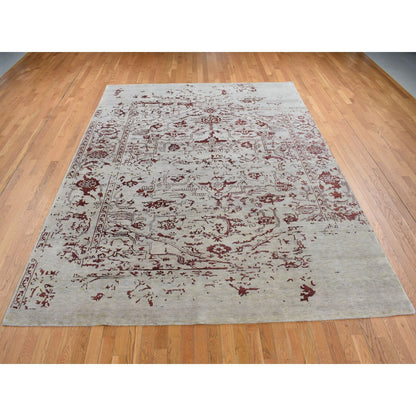 Transitional Wool & Silk Hand Knotted Rug Beige No Border 9.0X11.9 -O080822