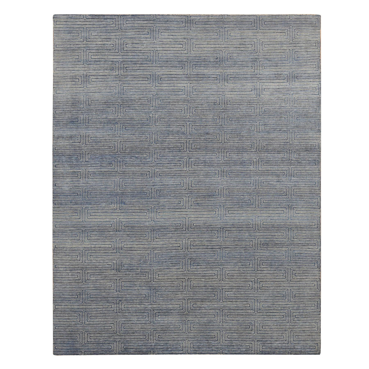 Blue 8'0" x 10'0" Modern and Contemporary Hand knotted Wool/Silk Rug - Sku: O080827