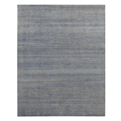 Modern and Contemporary Wool & Silk Hand Knotted Rug Blue No Border 8.0X10.0 -O080827