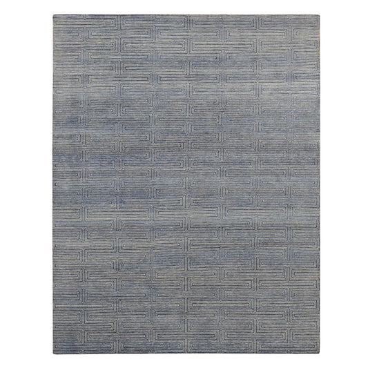 Modern and Contemporary Wool & Silk Hand Knotted Rug Blue No Border 8.0X10.0 -O080827