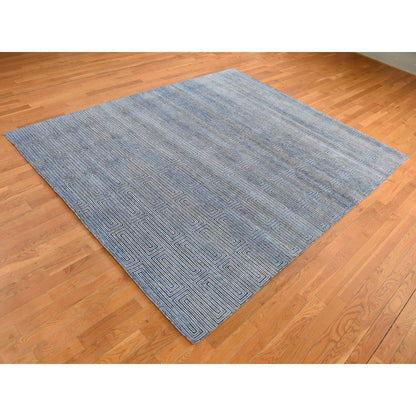 Modern and Contemporary Wool & Silk Hand Knotted Rug Blue No Border 8.0X10.0 -O080827