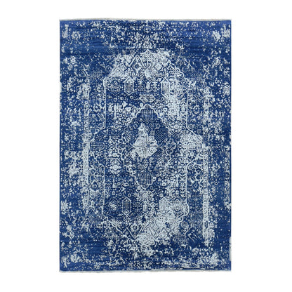 Transitional Wool & Silk Hand Knotted Rug Blue Blue 6.0X8.9 -O080828