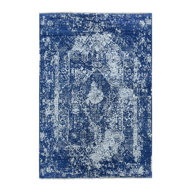 Transitional Wool & Silk Hand Knotted Rug Blue Blue 6.0X8.9 -O080828