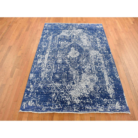 Transitional Wool & Silk Hand Knotted Rug Blue Blue 6.0X8.9 -O080828
