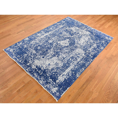 Transitional Wool & Silk Hand Knotted Rug Blue Blue 6.0X8.9 -O080828
