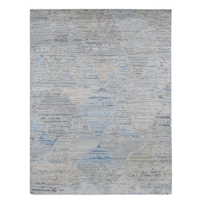 Modern and Contemporary Wool & Pure Silk Hand Knotted Rug Ivory No Border 8.0X10.6 -O080830