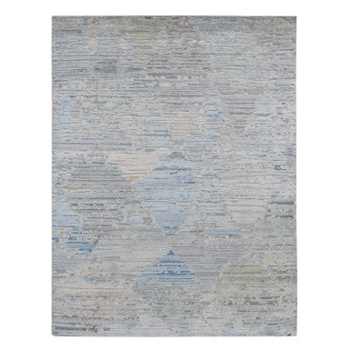 Modern and Contemporary Wool & Pure Silk Hand Knotted Rug Ivory No Border 8.0X10.6 -O080830