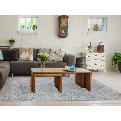 Modern and Contemporary Wool & Pure Silk Hand Knotted Rug Ivory No Border 8.0X10.6 -O080830