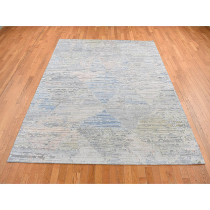Modern and Contemporary Wool & Pure Silk Hand Knotted Rug Ivory No Border 8.0X10.6 -O080830