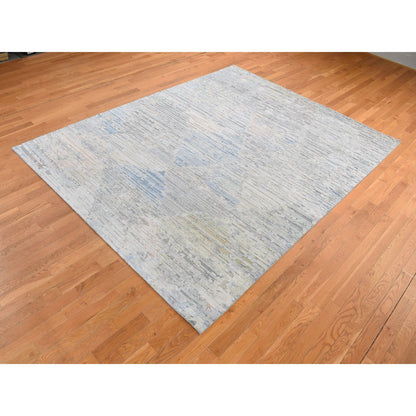 Modern and Contemporary Wool & Pure Silk Hand Knotted Rug Ivory No Border 8.0X10.6 -O080830