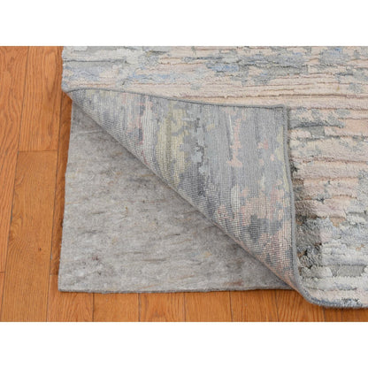 Modern and Contemporary Wool & Pure Silk Hand Knotted Rug Ivory No Border 8.0X10.6 -O080830