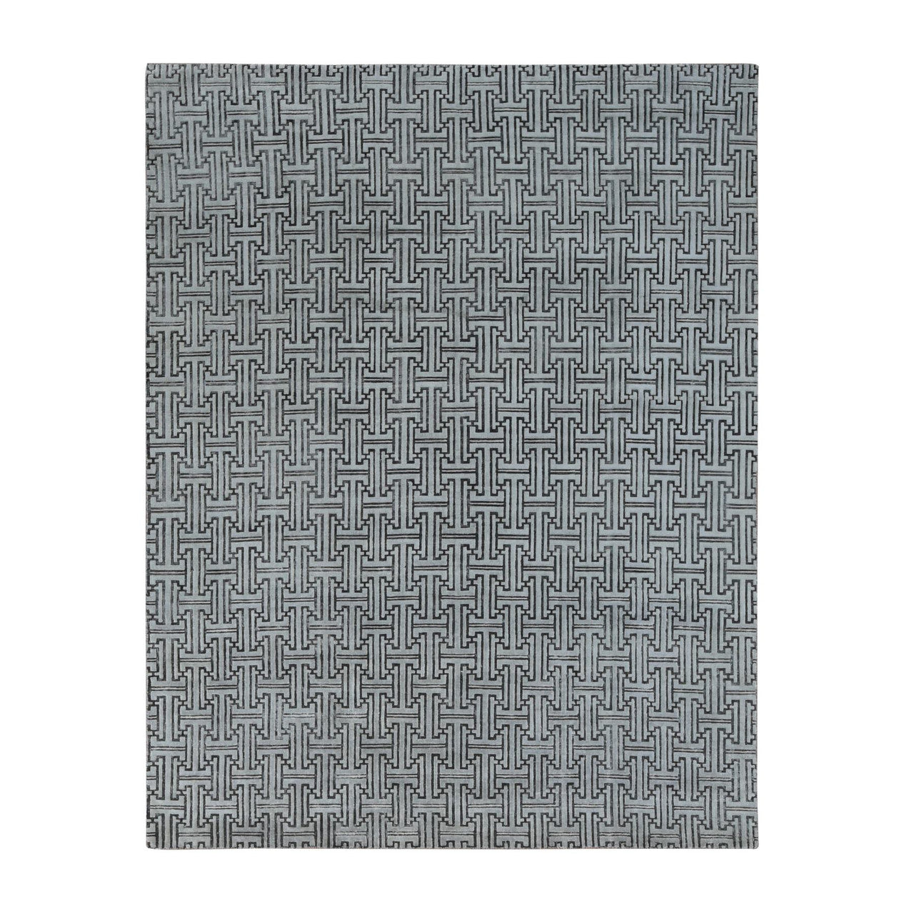 Gray 7'10" x 10'3" Modern and Contemporary Hand knotted Wool/Silk Rug - Sku: O080832