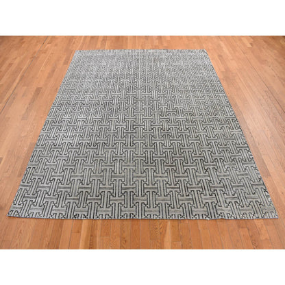 Modern and Contemporary Wool & Silk Hand Knotted Rug Grey No Border 7.10X10.3 -O080832