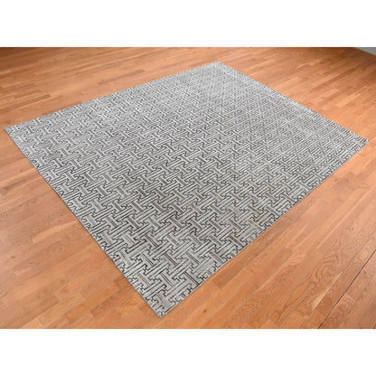 Modern and Contemporary Wool & Silk Hand Knotted Rug Grey No Border 7.10X10.3 -O080832