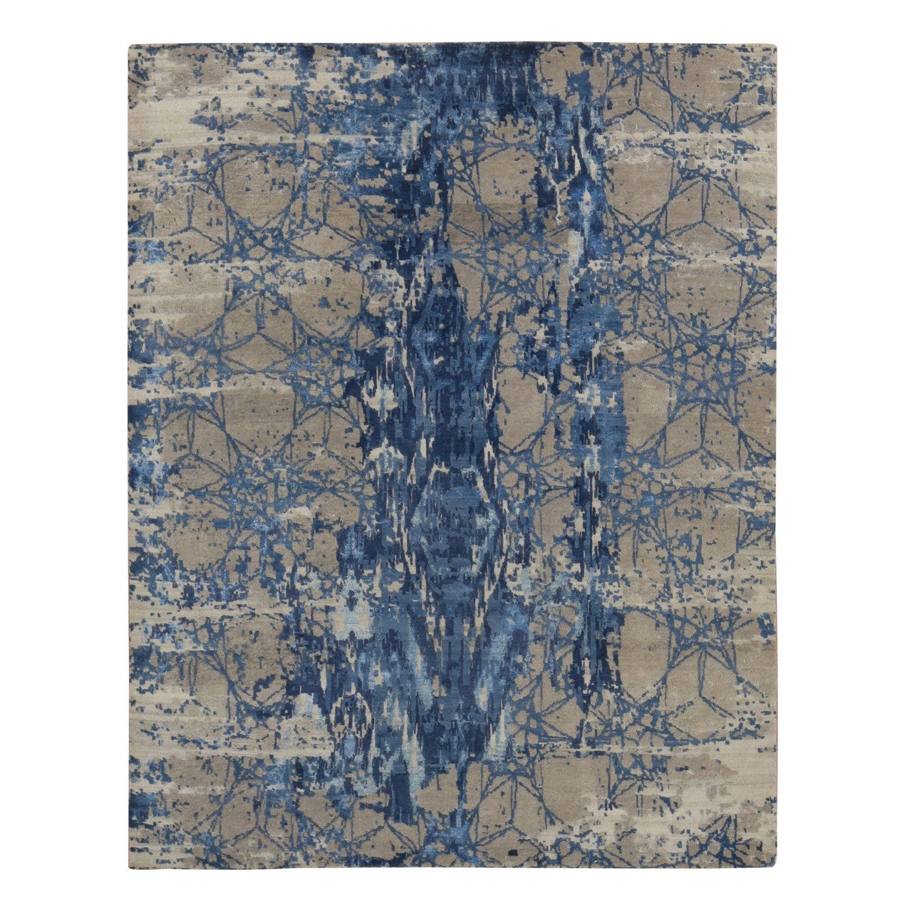 Blue 8'1" x 10'0" Modern and Contemporary Hand knotted Wool/Silk Rug - Sku: O080833