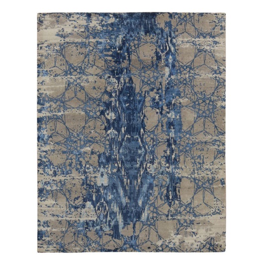 Modern and Contemporary Wool & Silk Hand Knotted Rug Blue No Border 8.1X10.0 -O080833