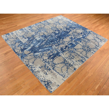 Modern and Contemporary Wool & Silk Hand Knotted Rug Blue No Border 8.1X10.0 -O080833