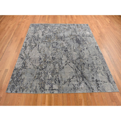 Modern and Contemporary Wool & Silk Hand Knotted Rug Grey No Border 8.0X9.9 -O080834