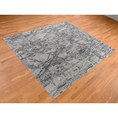 Modern and Contemporary Wool & Silk Hand Knotted Rug Grey No Border 8.0X9.9 -O080834