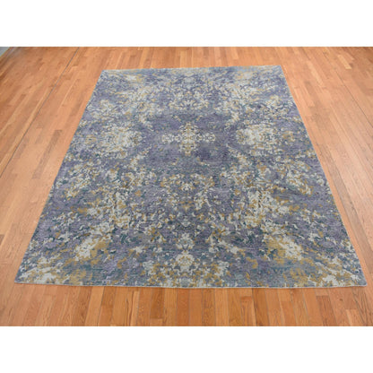 Modern and Contemporary Wool & Silk Hand Knotted Rug Purple No Border 8.0X9.10 -O080836