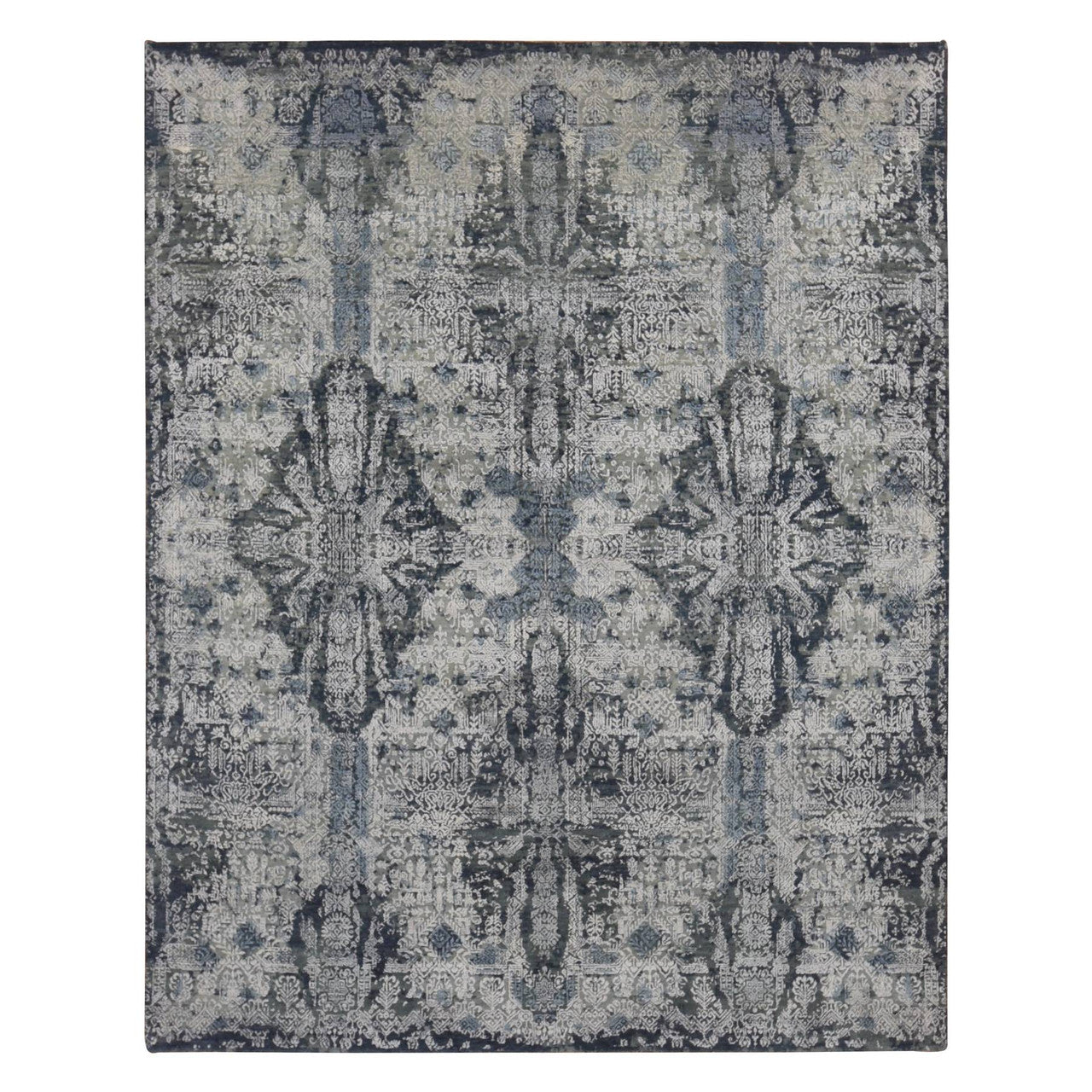 Gray 7'10" x 10'0" Transitional Hand knotted Wool/Silk Rug - Sku: O080838