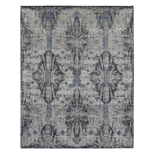 Transitional Wool & Silk Hand Knotted Rug Grey No Border 7.10X10.0 -O080838