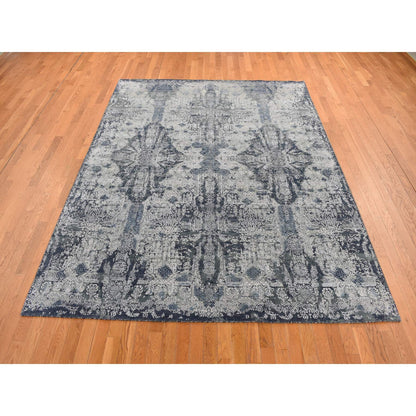 Transitional Wool & Silk Hand Knotted Rug Grey No Border 7.10X10.0 -O080838