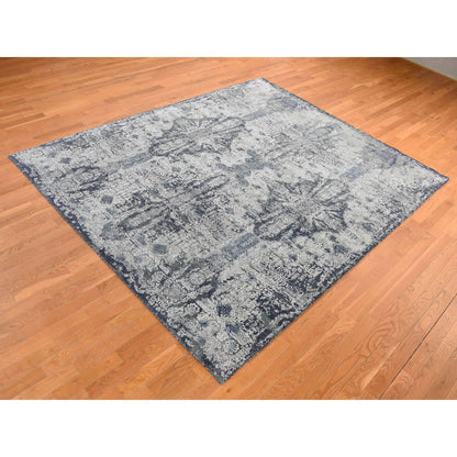 Transitional Wool & Silk Hand Knotted Rug Grey No Border 7.10X10.0 -O080838