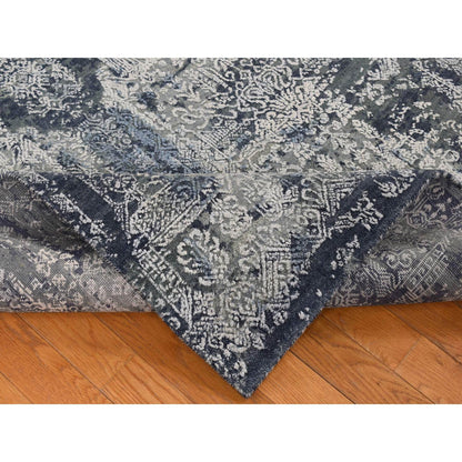 Transitional Wool & Silk Hand Knotted Rug Grey No Border 7.10X10.0 -O080838